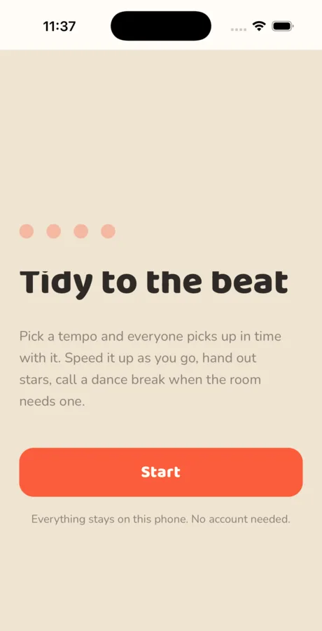 Mess-tronome welcome screen: Tidy to the beat